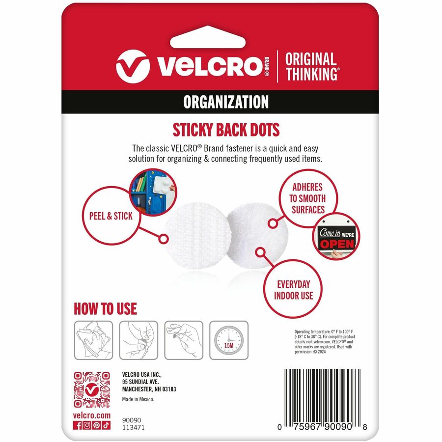 0.59" Length x 0.59" Width x 0.63" Diameter - White - Adhesive Backing - Dispenser Included - For Glass, Metal, Plastic, Wood, Tile, Indoor, Smooth Surface, Outdoor, Home, School, Office - 75 / Pack