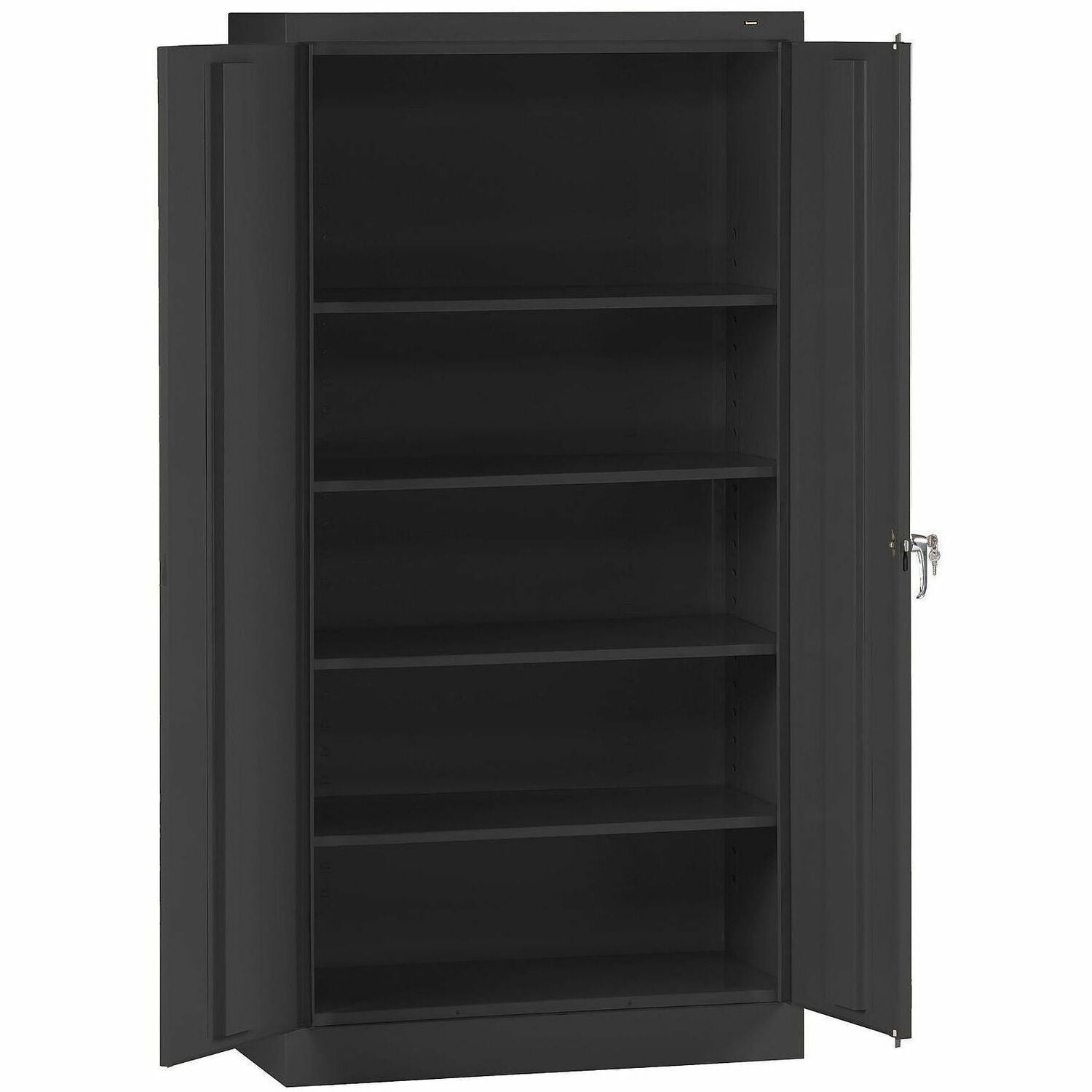 Tennsco Storage Cabinet, Unassembled, 36"W x 24"D x 78"H, 5 Shelves (4 Adjustable, 1 Fixed), 2 Standard Doors, Heavy Duty Steel, Black, 1 Each
