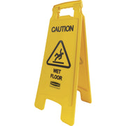 Rubbermaid Commercial Caution Wet Floor Safety Sign, Multilingual, Double Sided, Foldable, Yellow Plastic, 11" x 25" x 12", 1 Each