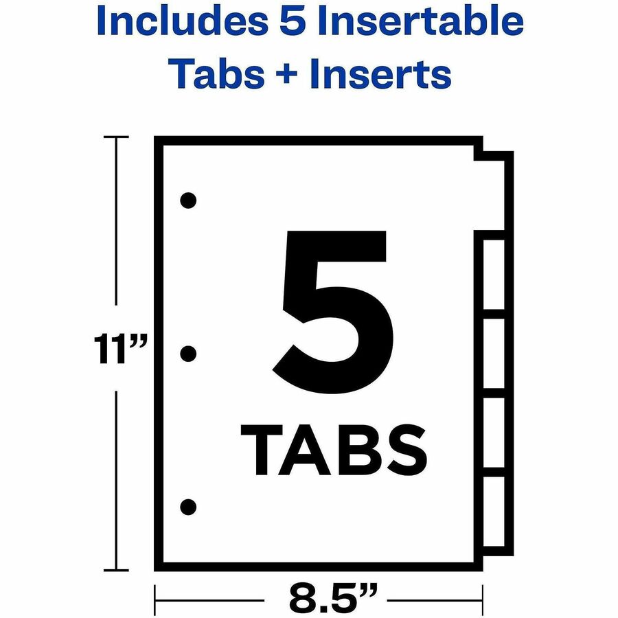 Avery 5-Tab Binder Dividers, Insertable Multicolor Big Tabs, 1 Set (11121)