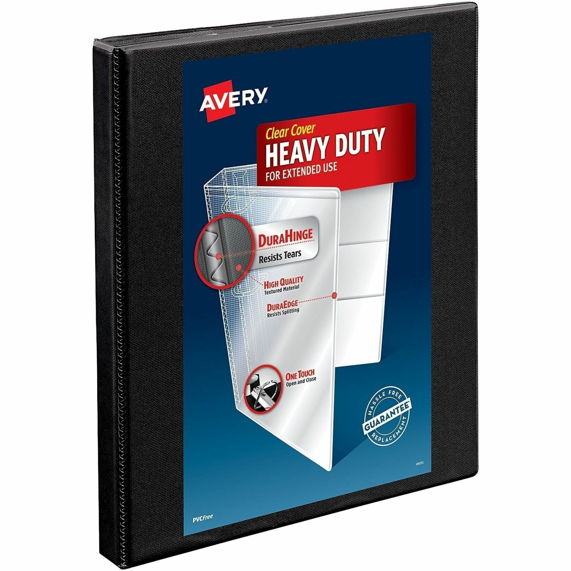 Avery&reg; Nonstick Heavy-Duty View 3 Ring Binder, 0.5" Slant Rings, 1 Black Binder (05233)