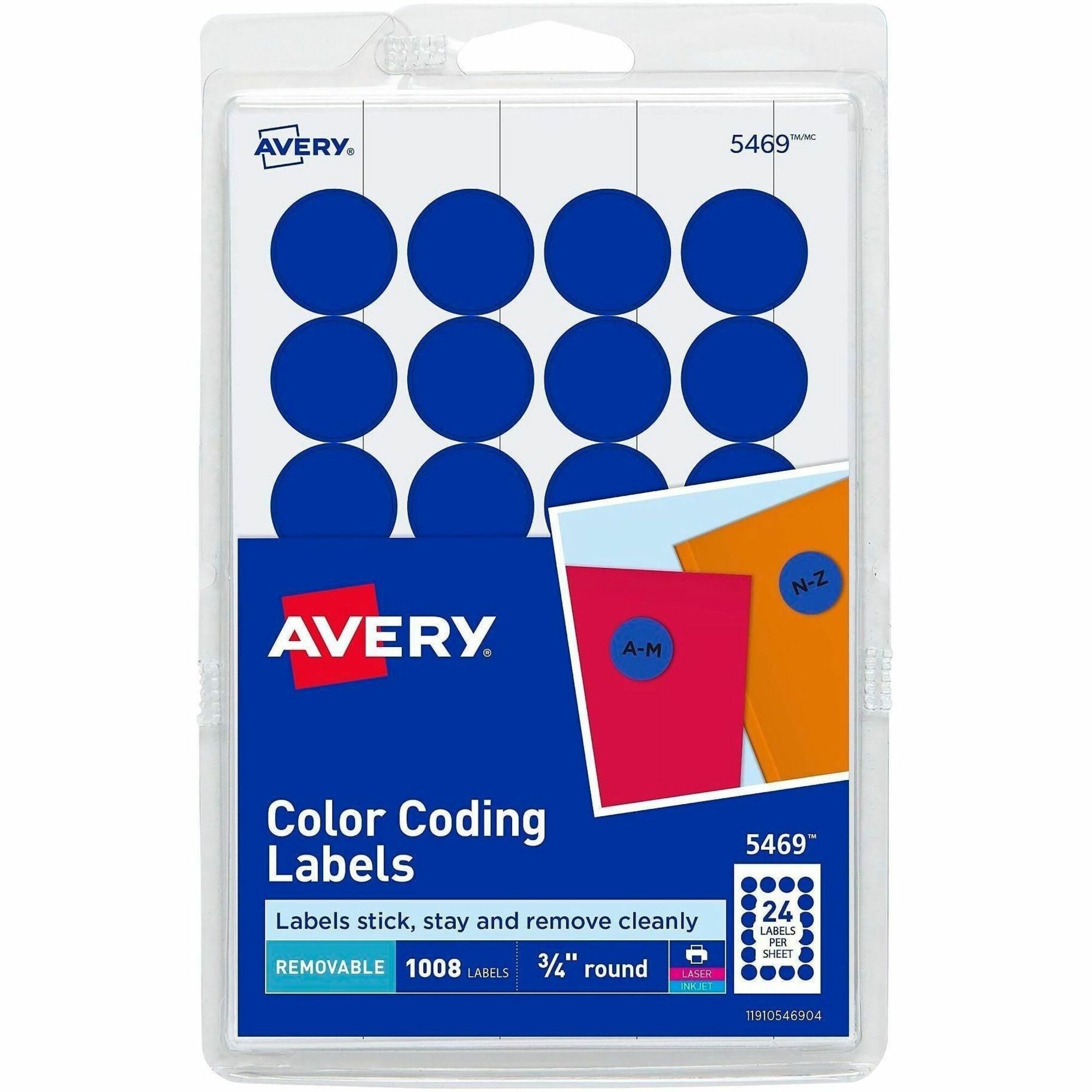 Avery 3/4" Round Removable Color Coding Labels, Dark Blue, 24 Labels/Sheet, 42 Sheets, 1008 Labels/Pack