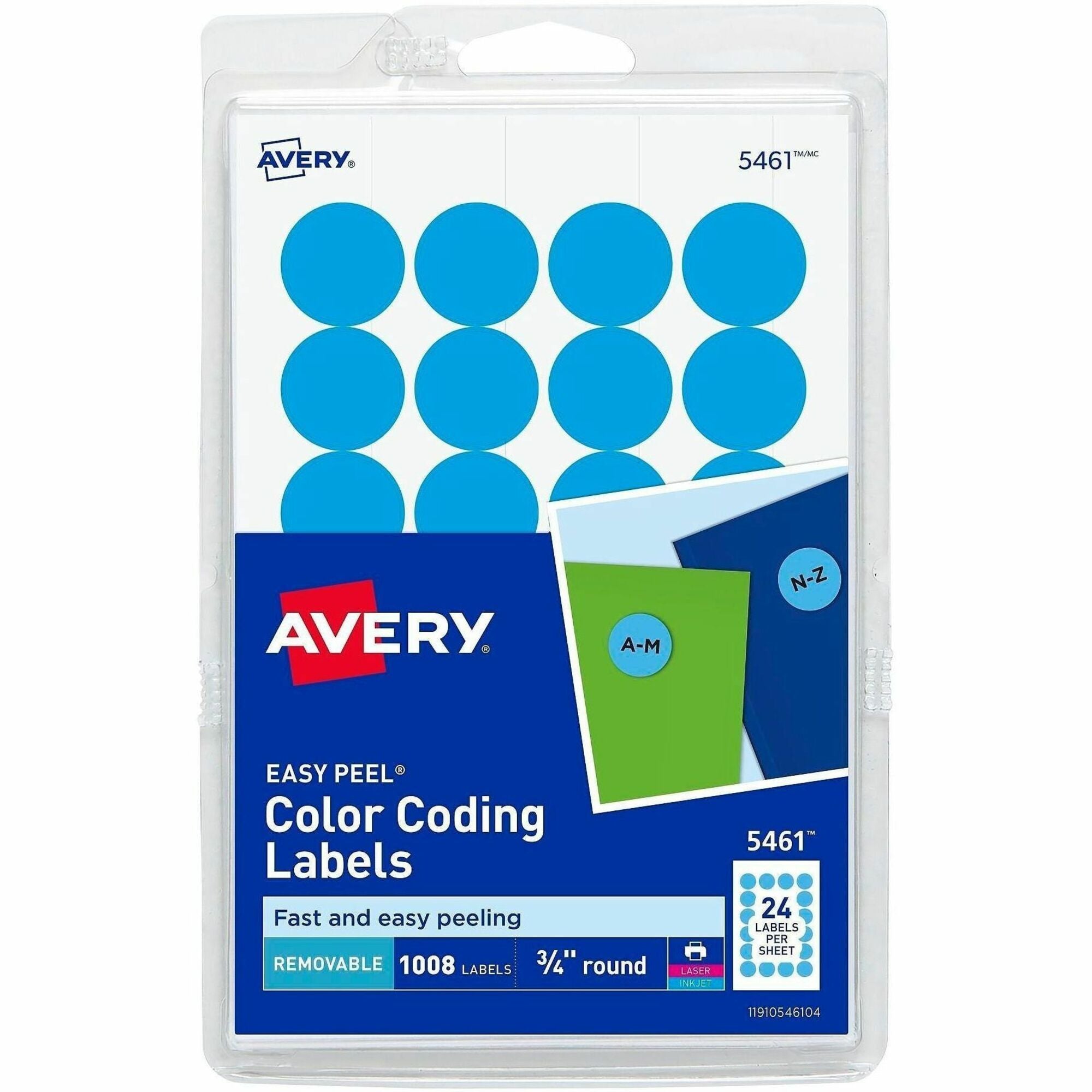 3/4" Diameter - Removable Adhesive - Round - Laser, Inkjet - Light Blue - Paper - Removable, Residue-free, Peel & Stick - 24 / Sheet - 42 Total Sheets - 1008 Total Label(s) - 1 Pack