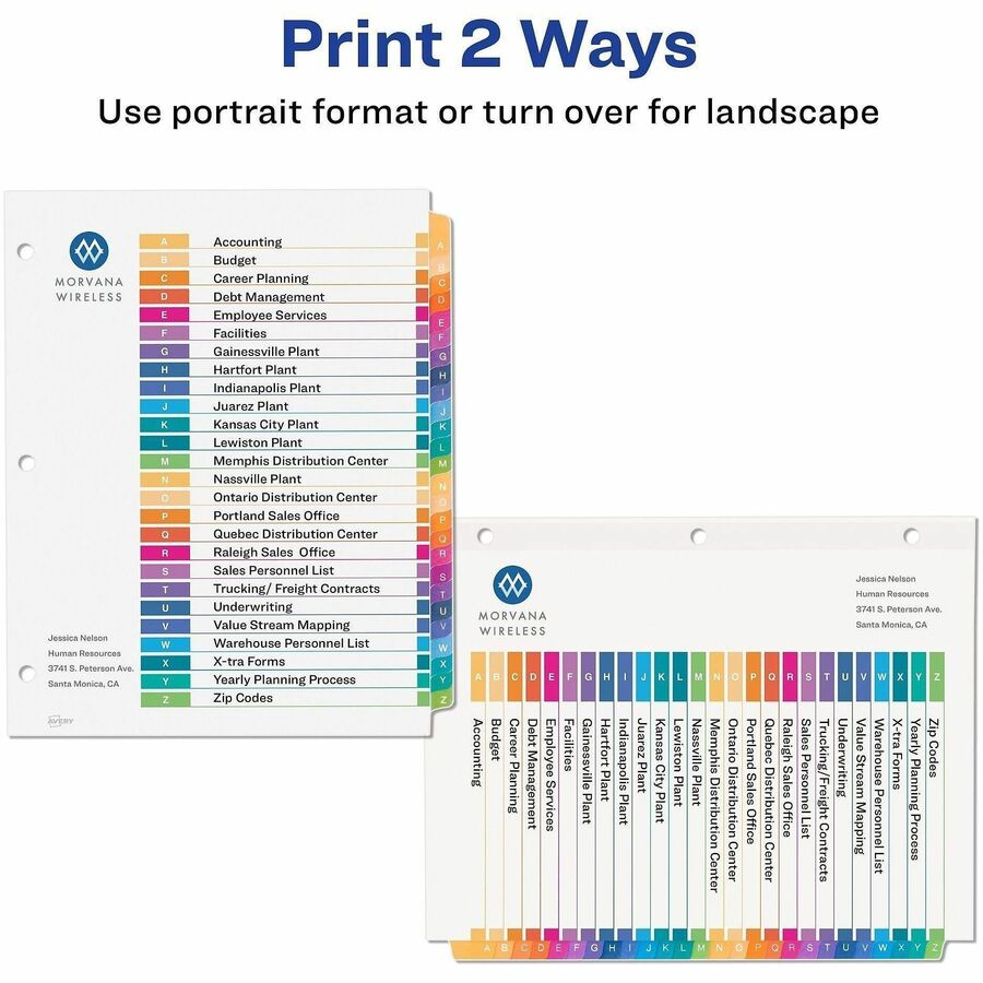 Avery A-Z Dividers, 26 Tabs, Ready Index, Multicolor Tabs (11125)