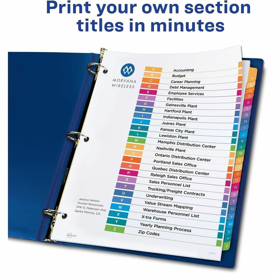 Avery A-Z Dividers, 26 Tabs, Ready Index, Multicolor Tabs (11125)