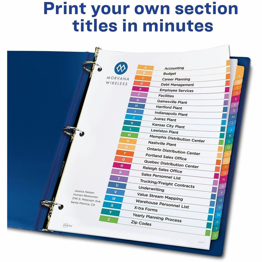 Avery A-Z Dividers, 26 Tabs, Ready Index, Multicolor Tabs (11125)