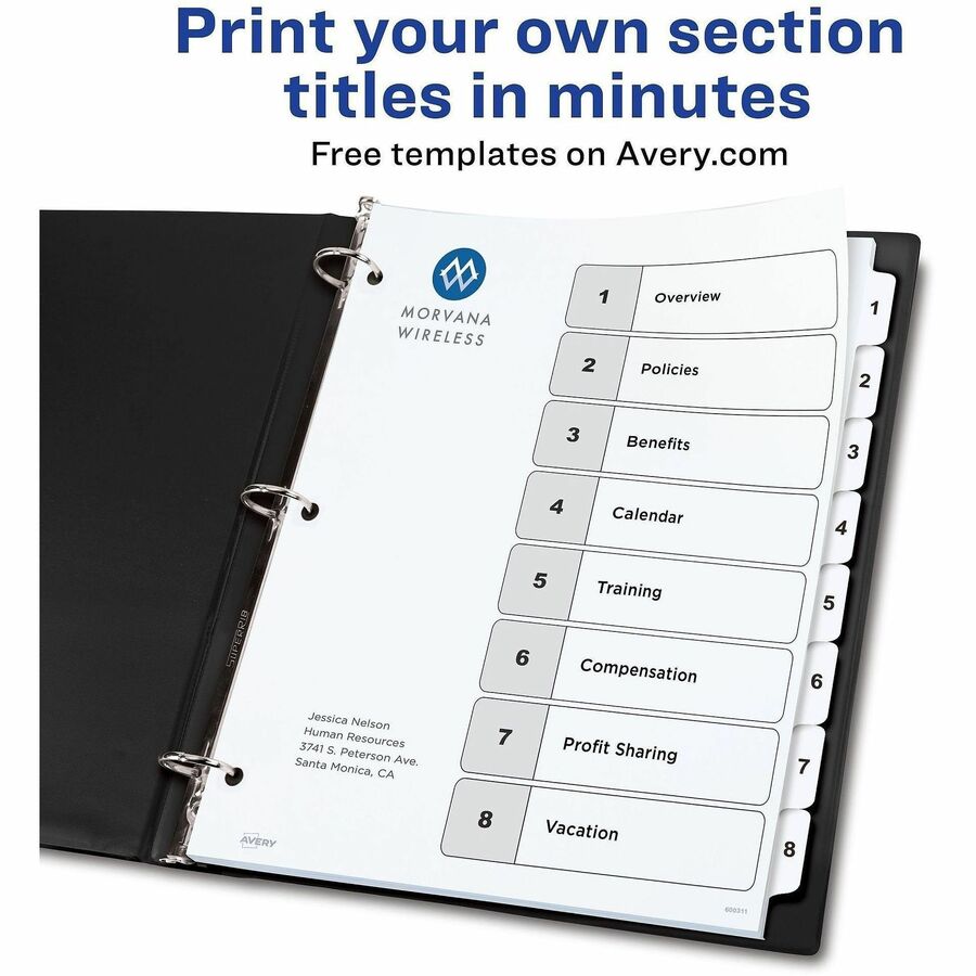 Avery Binder Dividers, 8 Tabs, Ready Index (11132)