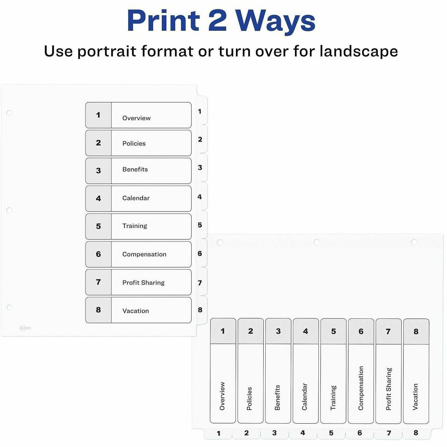 Avery Binder Dividers, 8 Tabs, Ready Index (11132)