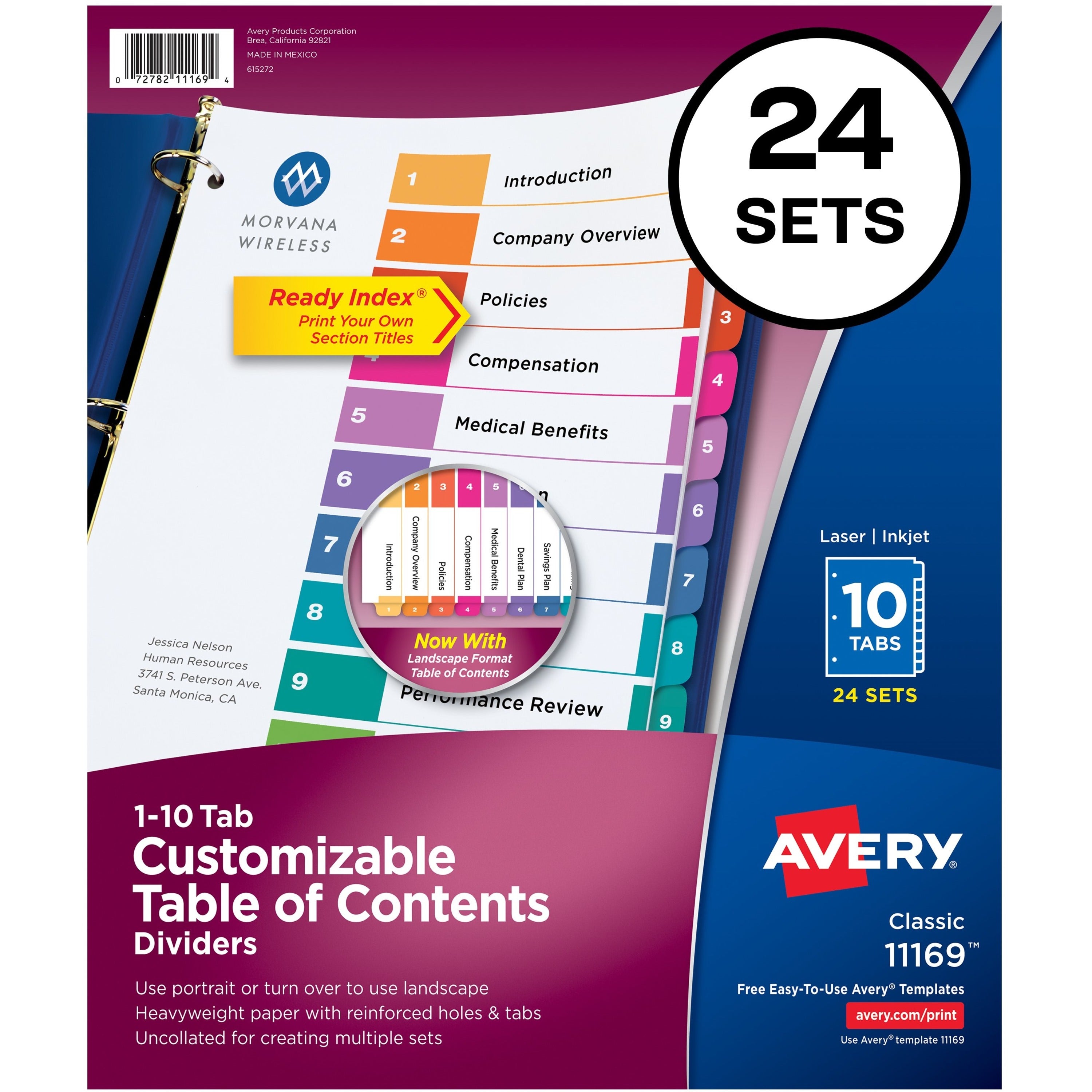 240 x Divider(s) - 1-10 - 10 Tab(s)/Set - 8.5" Divider Width x 11" Divider Length - 3 Hole Punched - White Paper Divider - Multicolor Paper Tab(s) - 20% Recycled - 1 Box