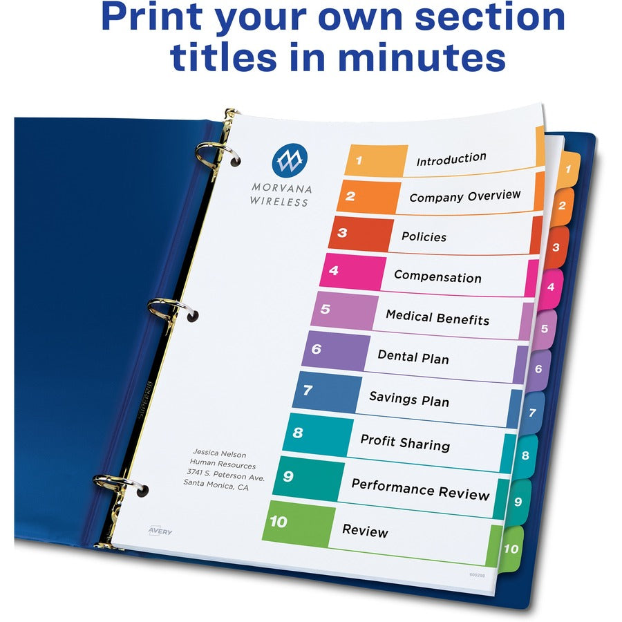 240 x Divider(s) - 1-10 - 10 Tab(s)/Set - 8.5" Divider Width x 11" Divider Length - 3 Hole Punched - White Paper Divider - Multicolor Paper Tab(s) - 20% Recycled - 1 Box