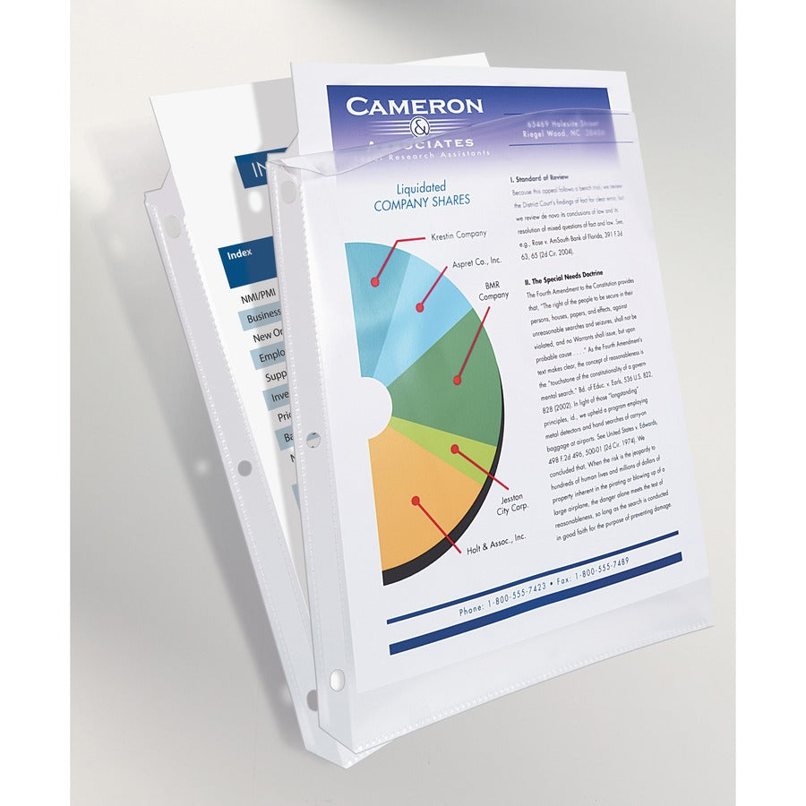 10 x Sheet Capacity - For Letter 8 1/2" x 11" Sheet - 3 x Holes - Ring Binder - Top Loading - Clear - Polypropylene - 50 / Box