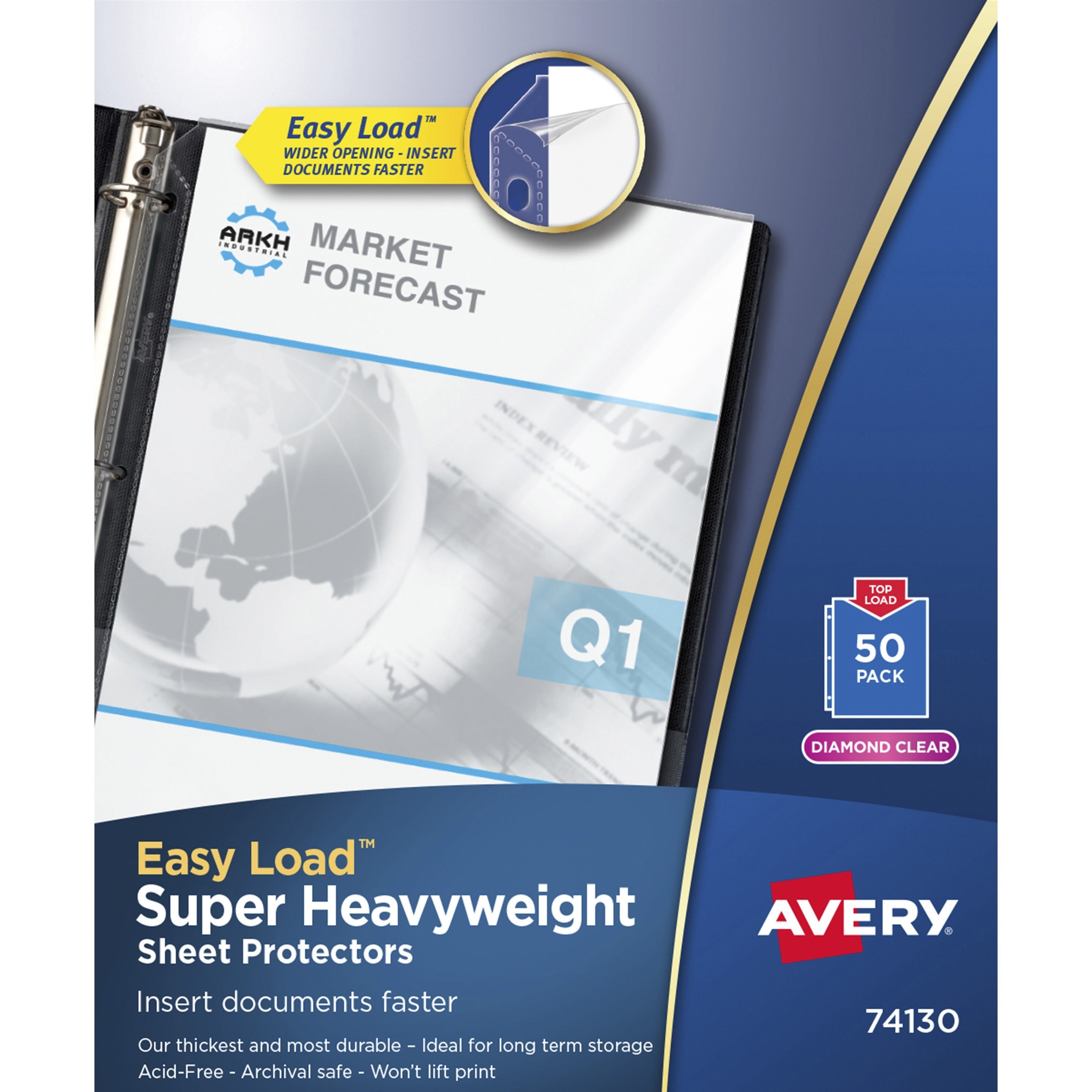 Sheet Capacity - For Letter 8 1/2" x 11" Sheet - 3 x Holes - Ring Binder - Top Loading - Diamond Clear - Polypropylene - 50 / Box