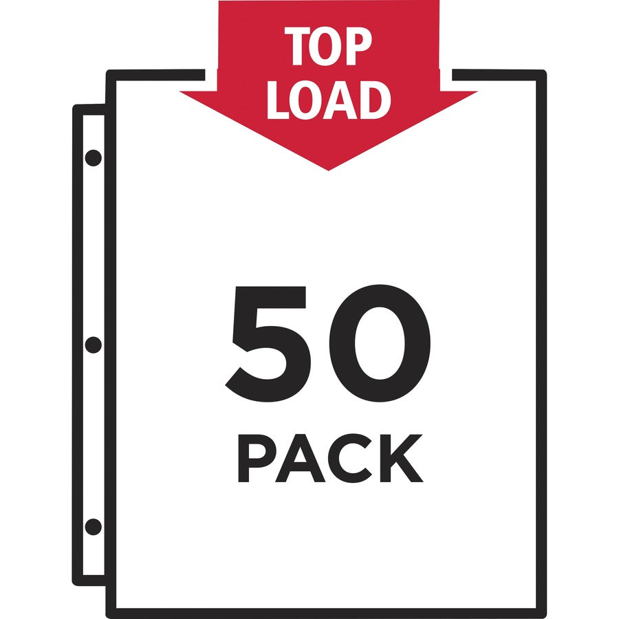 Sheet Capacity - For Letter 8 1/2" x 11" Sheet - 3 x Holes - Ring Binder - Top Loading - Diamond Clear - Polypropylene - 50 / Box