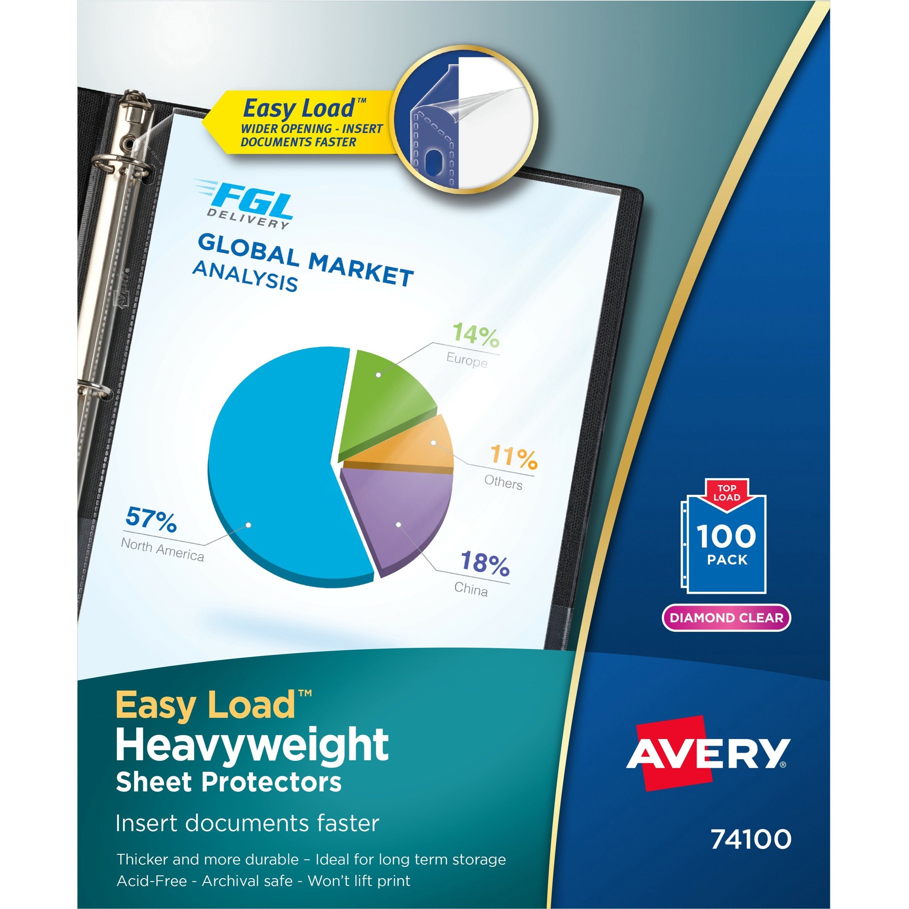 1 x Sheet Capacity - For Letter 8 1/2" x 11" Sheet - 3 x Holes - 3 x Rings - Ring Binder - Top Loading - Rectangular - Diamond Clear - Polypropylene - 100 / Box