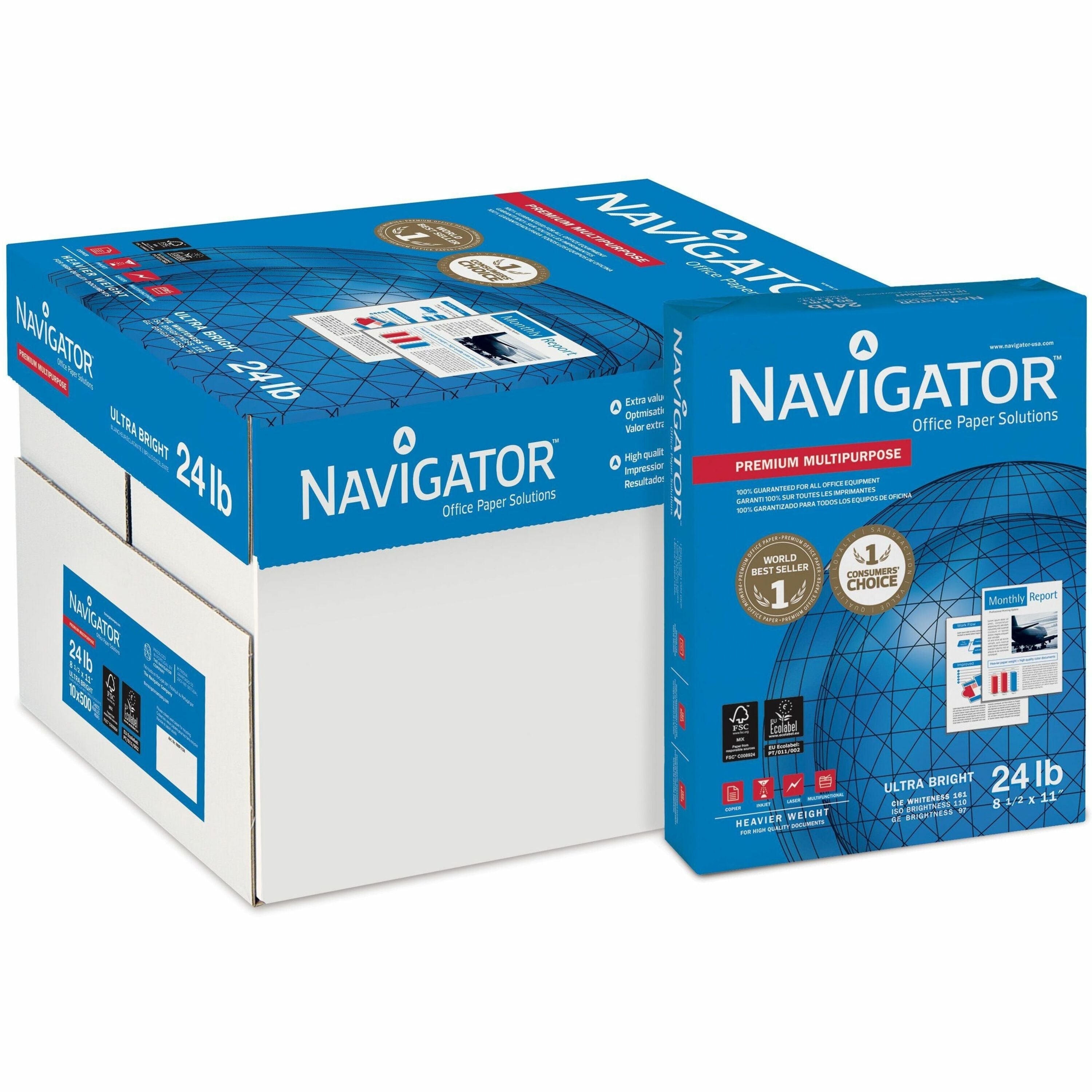 97 Brightness - Letter - 8 1/2" x 11" - 24 lb Basis Weight - White - 500 Sheets per Ream - 10 / Carton