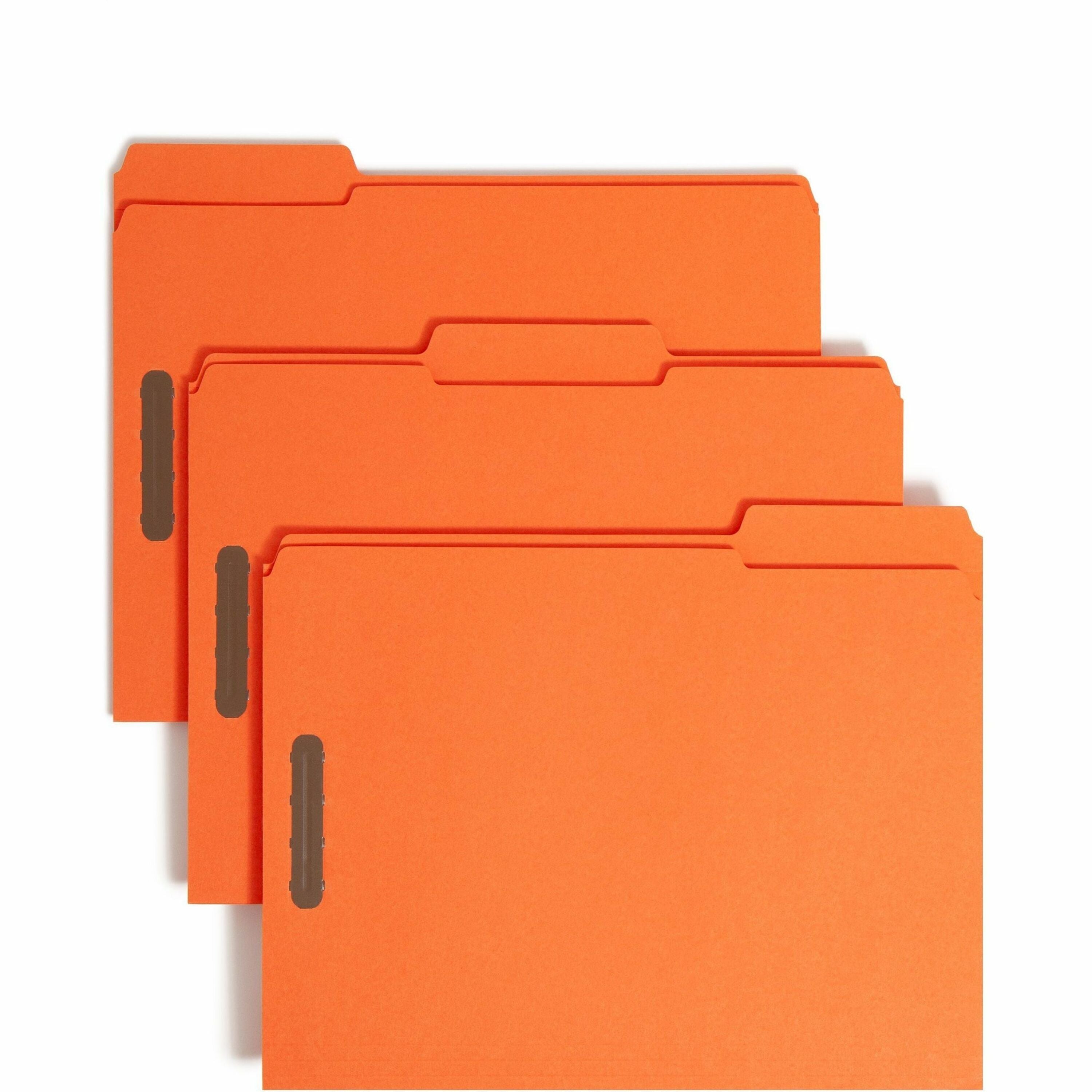8 1/2" x 11" - 2 x 2K Fastener(s) - 2" for Folder - Top Tab Location - Assorted Tab Position - 11 pt. - 2 Plys - Orange - Reinforced Tab - 10% Recycled - 50 / Box