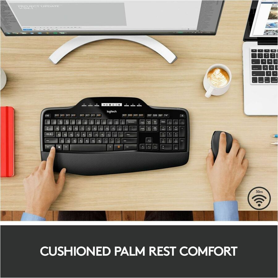 USB Wireless RF 2.40 GHz Keyboard - Black - USB Wireless RF Mouse - Optical - Scroll Wheel - Black - AA for PC - 1 Each