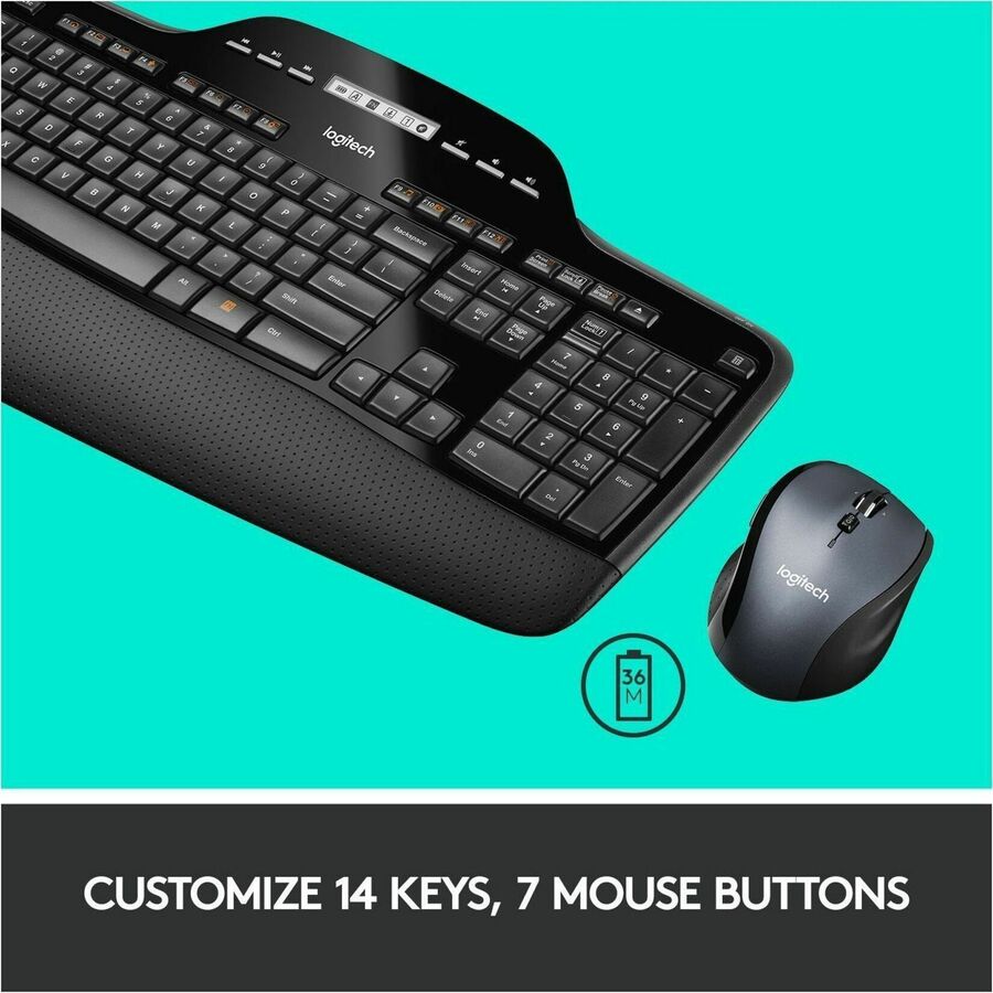 USB Wireless RF 2.40 GHz Keyboard - Black - USB Wireless RF Mouse - Optical - Scroll Wheel - Black - AA for PC - 1 Each