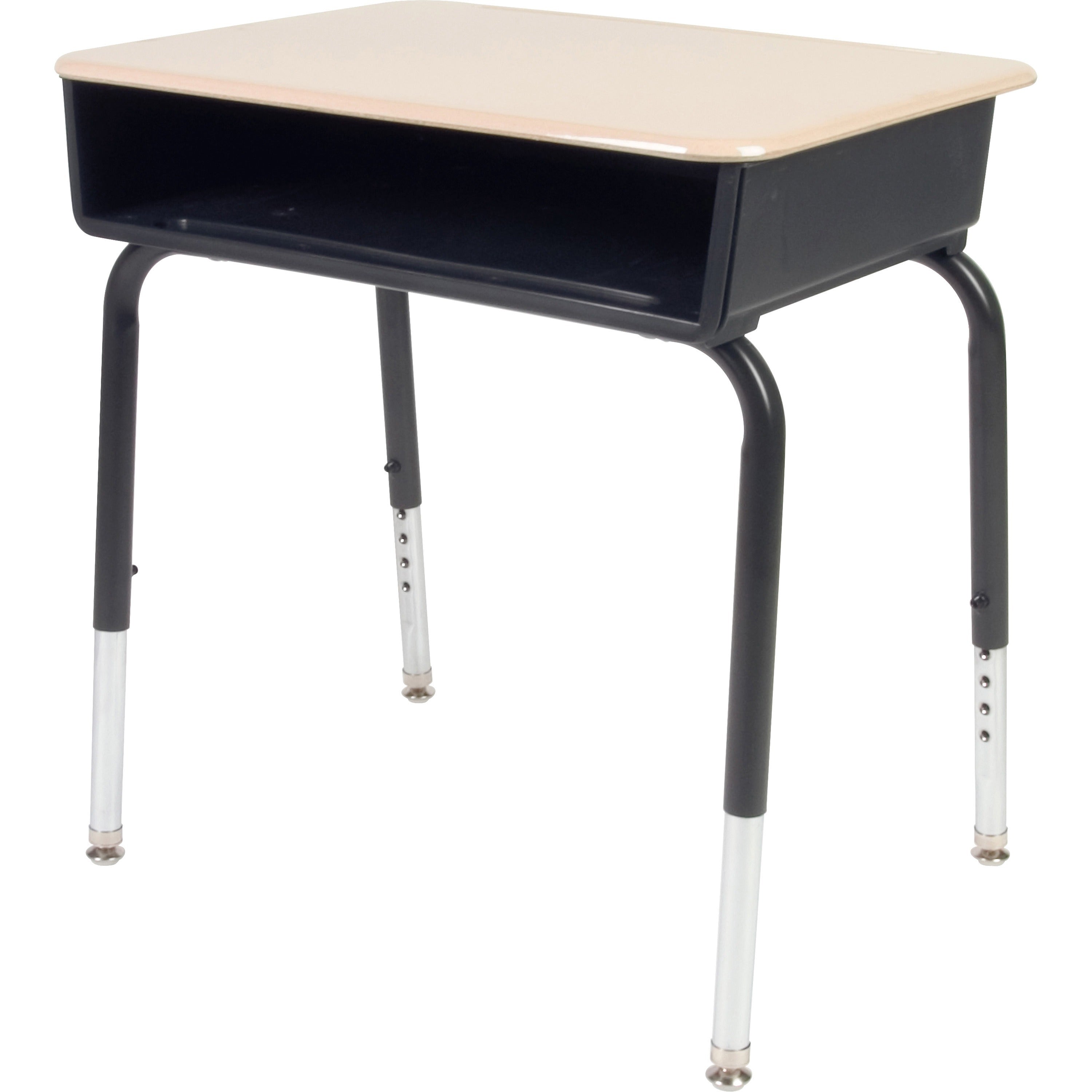 Virco 785 Open Front Student Desk with Book Box, Sandstone Rectangle Top, Height Adjustable 22"-30", 24" x 18", Chrome, Laminated, 4 Legs, 2 per Carton