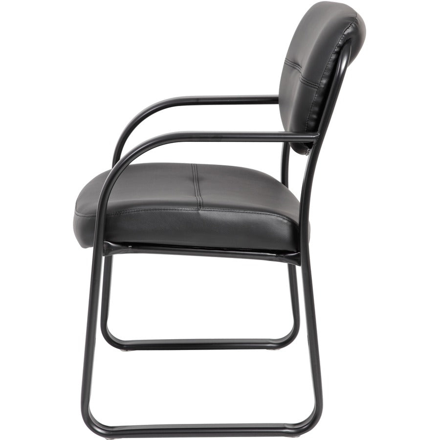 Boss Guest Chair, Black LeatherPlus Upholstery, Black Steel Sled Base, Fixed Arms, 1 Each