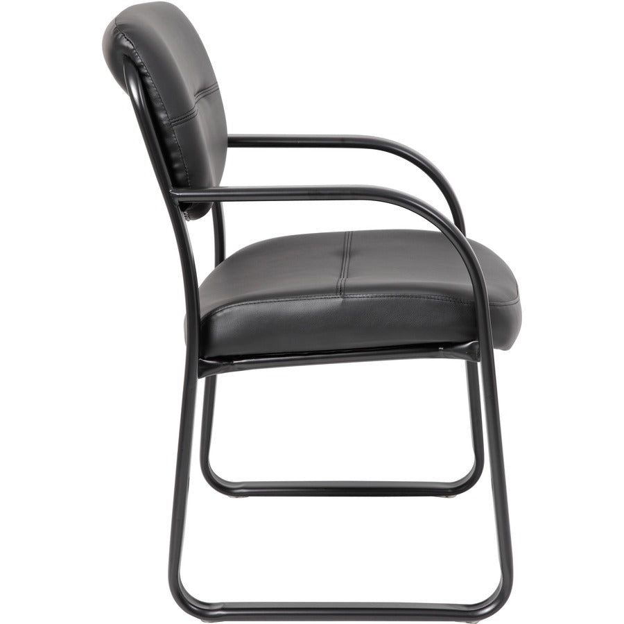 Boss Guest Chair, Black LeatherPlus Upholstery, Black Steel Sled Base, Fixed Arms, 1 Each