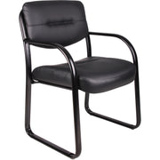 Boss Guest Chair, Black LeatherPlus Upholstery, Black Steel Sled Base, Fixed Arms, 1 Each