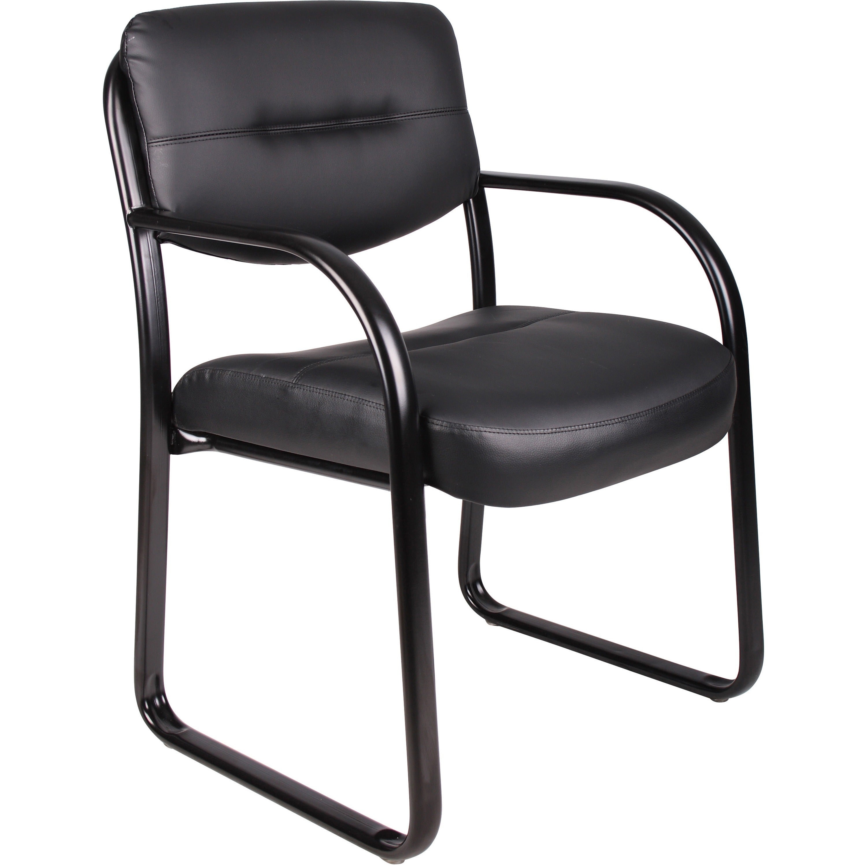 Boss Guest Chair, Black LeatherPlus Upholstery, Black Steel Sled Base, Fixed Arms, 1 Each