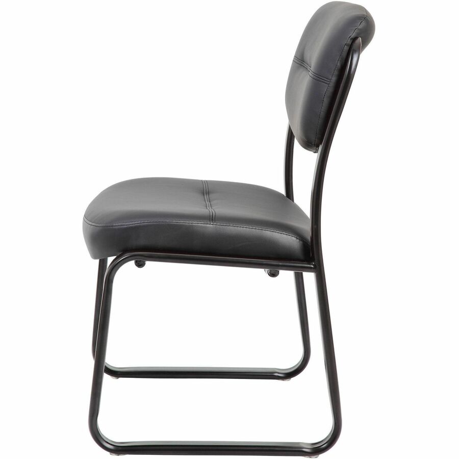 Boss Guest Chair, Black LeatherPlus Seat, Black Steel Sled Base, 1 Each
