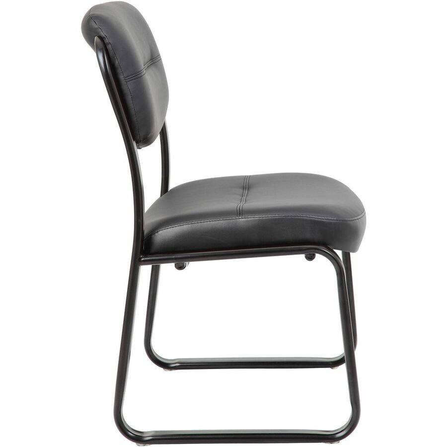 Boss Guest Chair, Black LeatherPlus Seat, Black Steel Sled Base, 1 Each