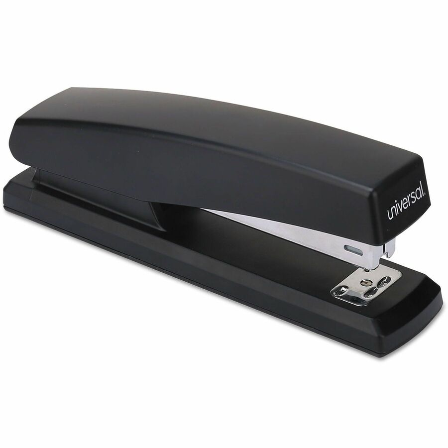 Universal Desktop Stapler - Staples Upto 20 Sheet - Holds Upto 210 Staple - Full Strip - Staple Size: 0.25" - 3" Throat Depth - 0.50" Crown Width - Top Loading - Black - Plastic - 1 Each