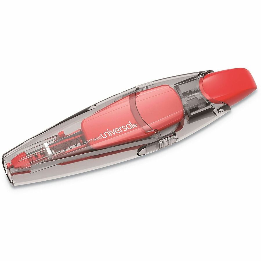 0.20" Tape Width x 19.67 ft Tape Length - 1 Line(s) - White Tape - Pen Style Clear, Red Dispenser - Retractable, Non-refillable, Protective Cover, Ergonomic - Plastic, Film - 4 / Pack