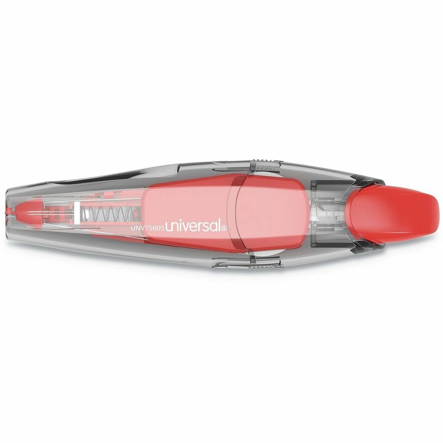 0.20" Tape Width x 19.67 ft Tape Length - 1 Line(s) - White Tape - Pen Style Clear, Red Dispenser - Retractable, Non-refillable, Protective Cover, Ergonomic - Plastic, Film - 4 / Pack