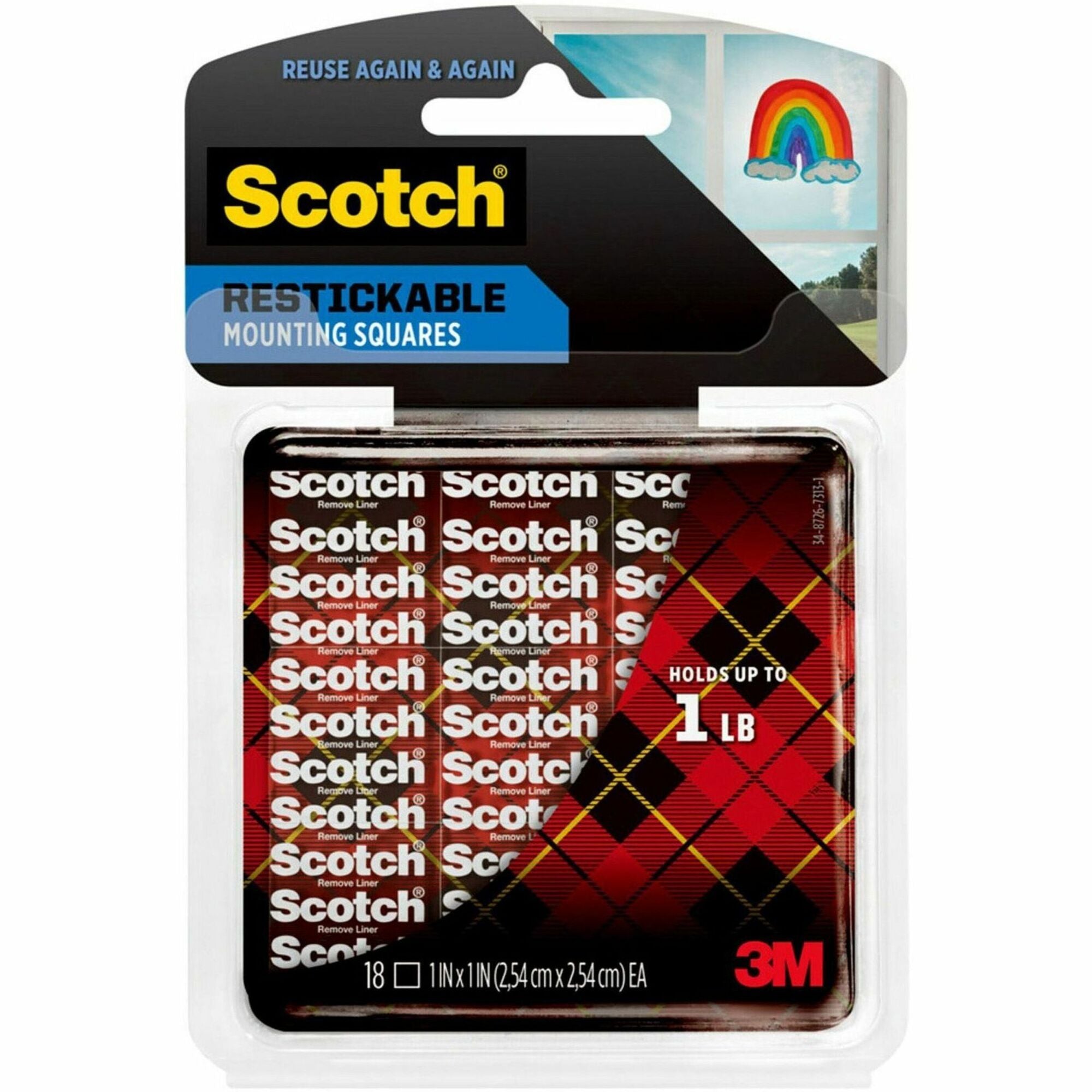 Scotch Restickable Mounting Tabs - 1" Length x 1" Width - Clear - Stain Resistant - For Artwork, Mount Picture/Poster - 1 Pack