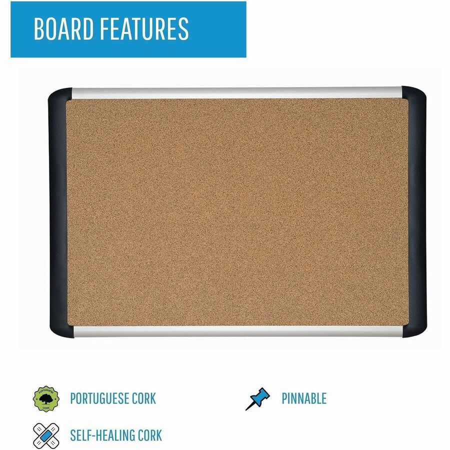 24" Board Height x 36" Board Width - Cork Cork Surface - Self-healing - Aluminum Frame - 1 Each