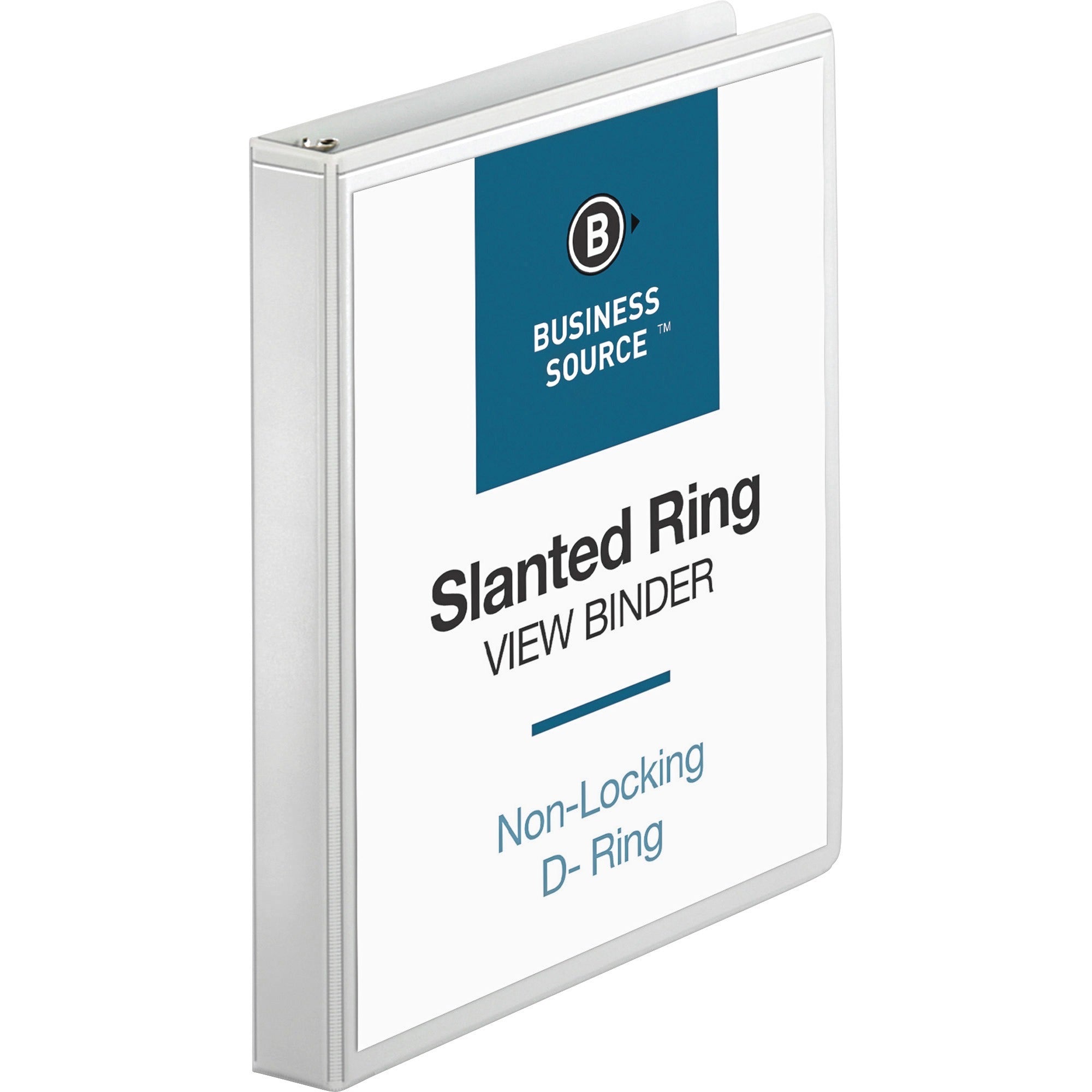Business Source Basic D-Ring View Binder, 1" Capacity, 240 Sheet, 3 D-Rings, Letter Size, White, Polypropylene, Clear Overlay, Spine Label, Non-glare, Sturdy, Exposed Rivet, 1 Each