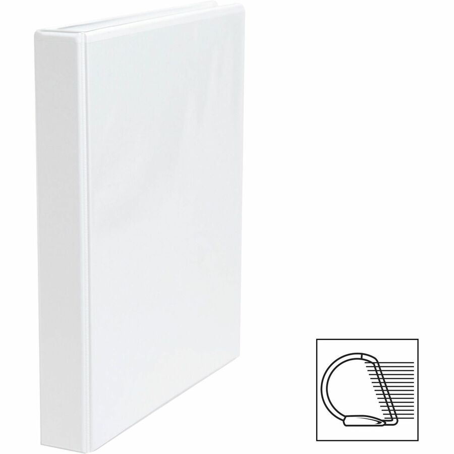 Business Source Basic D-Ring View Binder, 1" Capacity, 240 Sheet, 3 D-Rings, Letter Size, White, Polypropylene, Clear Overlay, Spine Label, Non-glare, Sturdy, Exposed Rivet, 1 Each