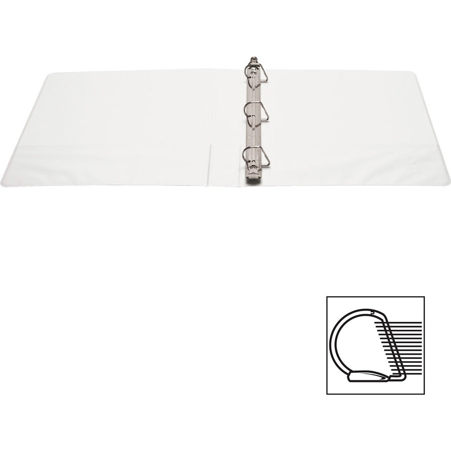 Business Source Basic D-Ring View Binder, 1" Capacity, 240 Sheet, 3 D-Rings, Letter Size, White, Polypropylene, Clear Overlay, Spine Label, Non-glare, Sturdy, Exposed Rivet, 1 Each