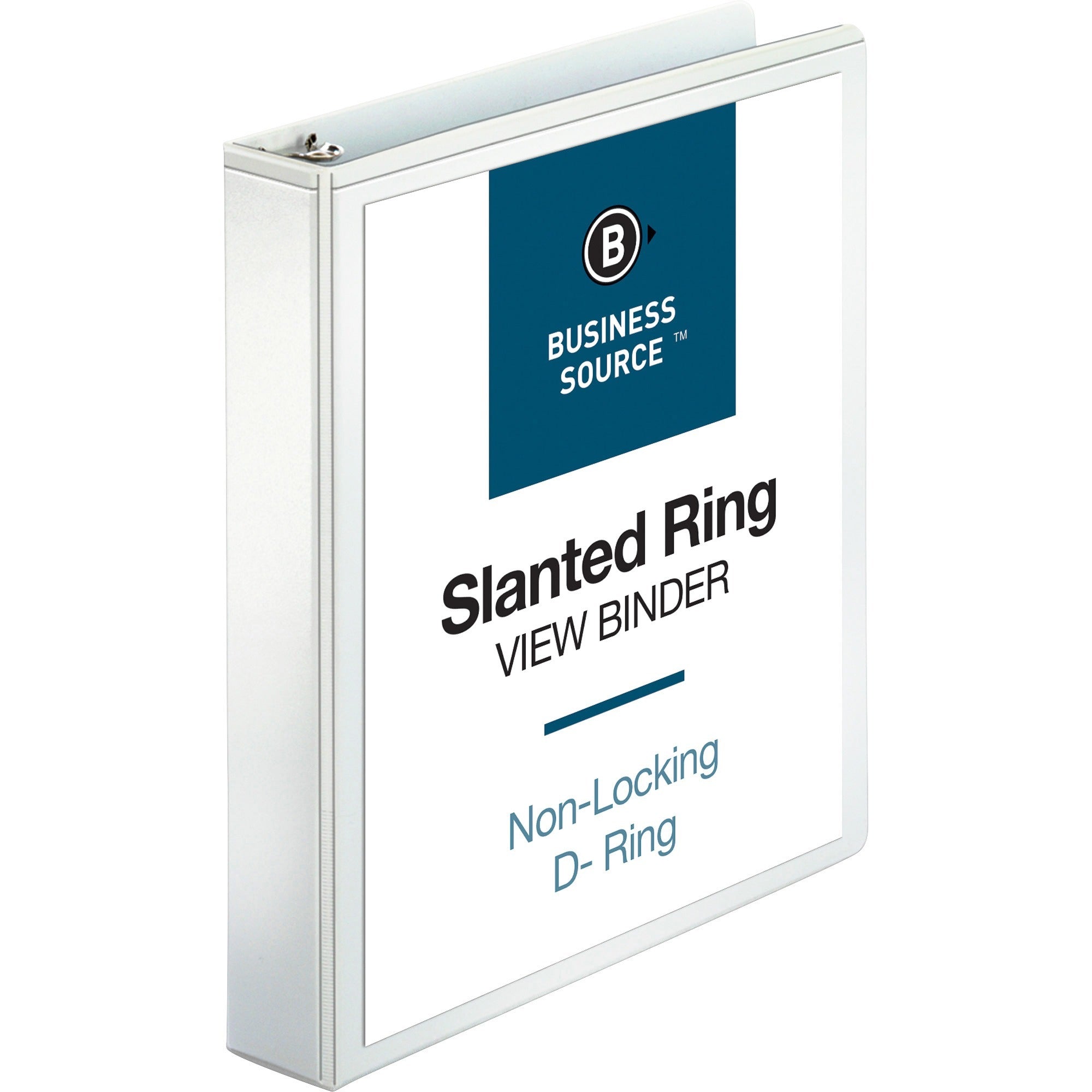 Business Source Basic D-Ring View Binder, 1 1/2" Capacity, 3 D-Rings, Letter Size (8 1/2" x 11"), 375 Sheet Capacity, Internal Pockets, White, 1 Each