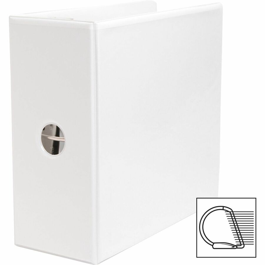 Business Source Basic D-Ring White View Binders - 5" Binder Capacity - Letter - 8 1/2" x 11" Sheet Size - Fastener(s): D-Ring - Polypropylene - White - 2.10 lb - Clear Overlay - 1 Each