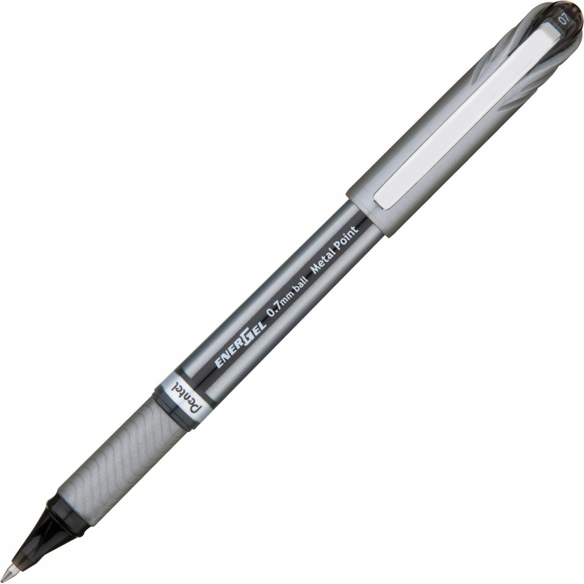 EnerGel EnerGel NV Liquid Gel Pens - 0.7 mm Medium Pen Point - Black Ink - Gel-based - Gray Barrel - Metal Tip - 1 Dozen