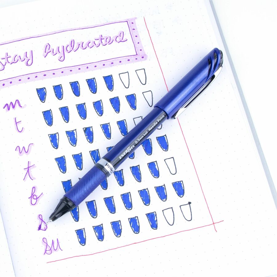 EnerGel EnerGel NV Liquid Gel Pens - 0.5 mm Fine Needle Pen Point - Black Ink - Gel-based - Blue Barrel - Metal Tip - 1 Dozen