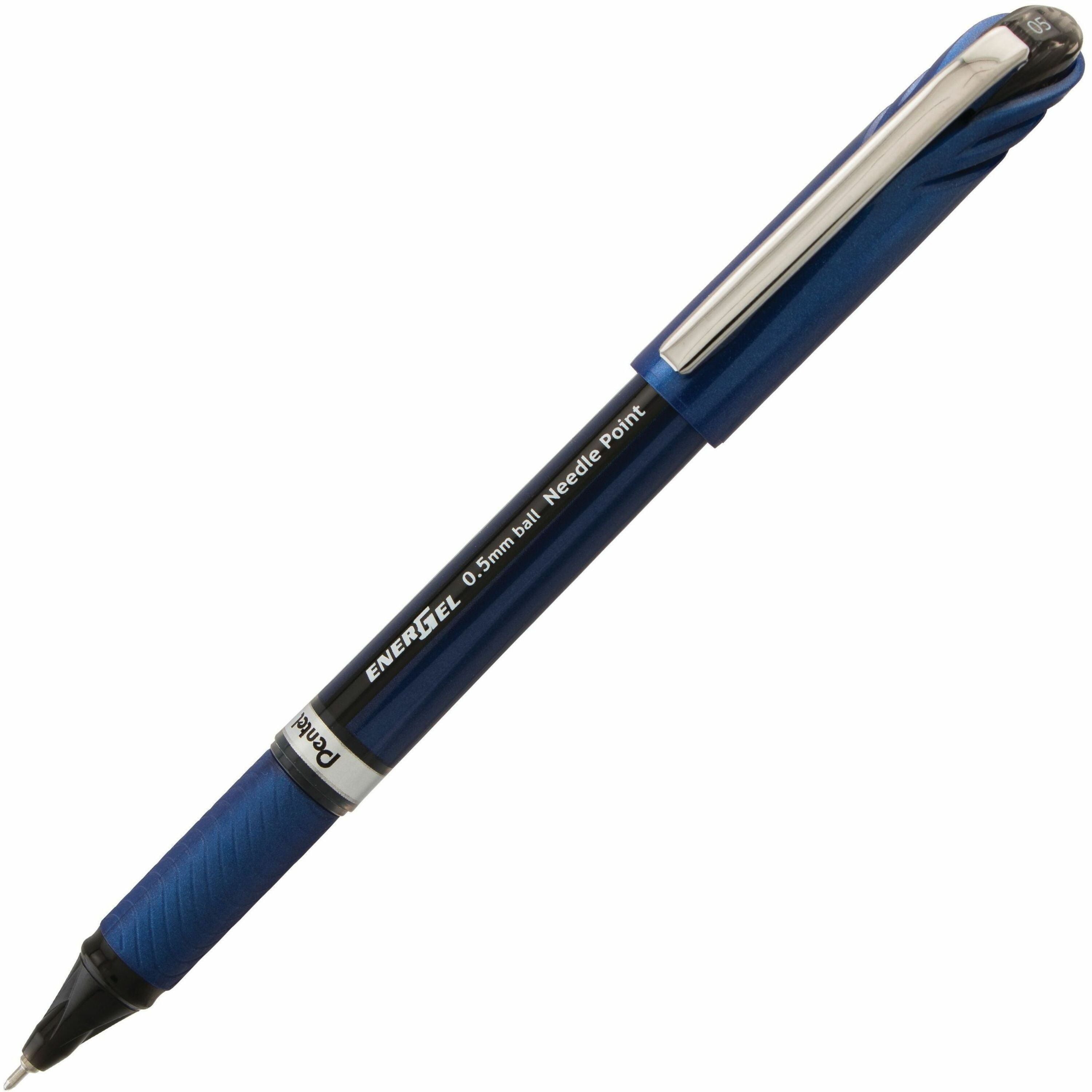 EnerGel EnerGel NV Liquid Gel Pens - 0.5 mm Fine Needle Pen Point - Black Ink - Gel-based - Blue Barrel - Metal Tip - 1 Dozen