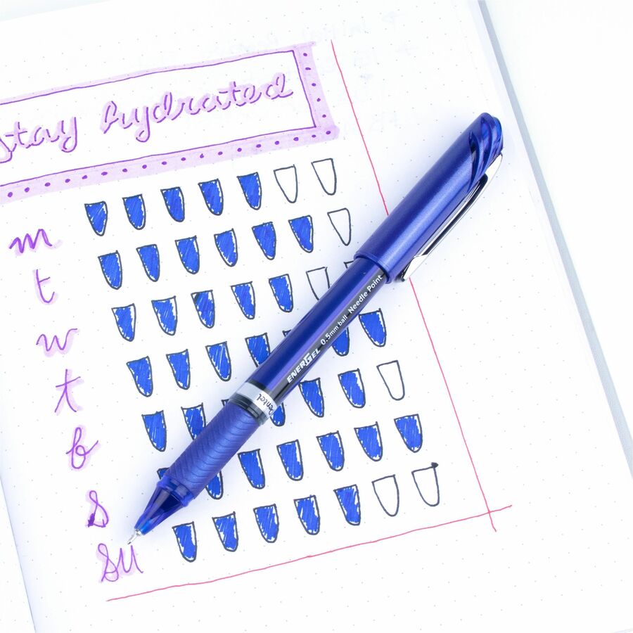 EnerGel EnerGel NV Liquid Gel Pens - 0.5 mm Fine Needle Pen Point - Blue Ink - Gel-based - Blue Barrel - Metal Tip - 1 Dozen