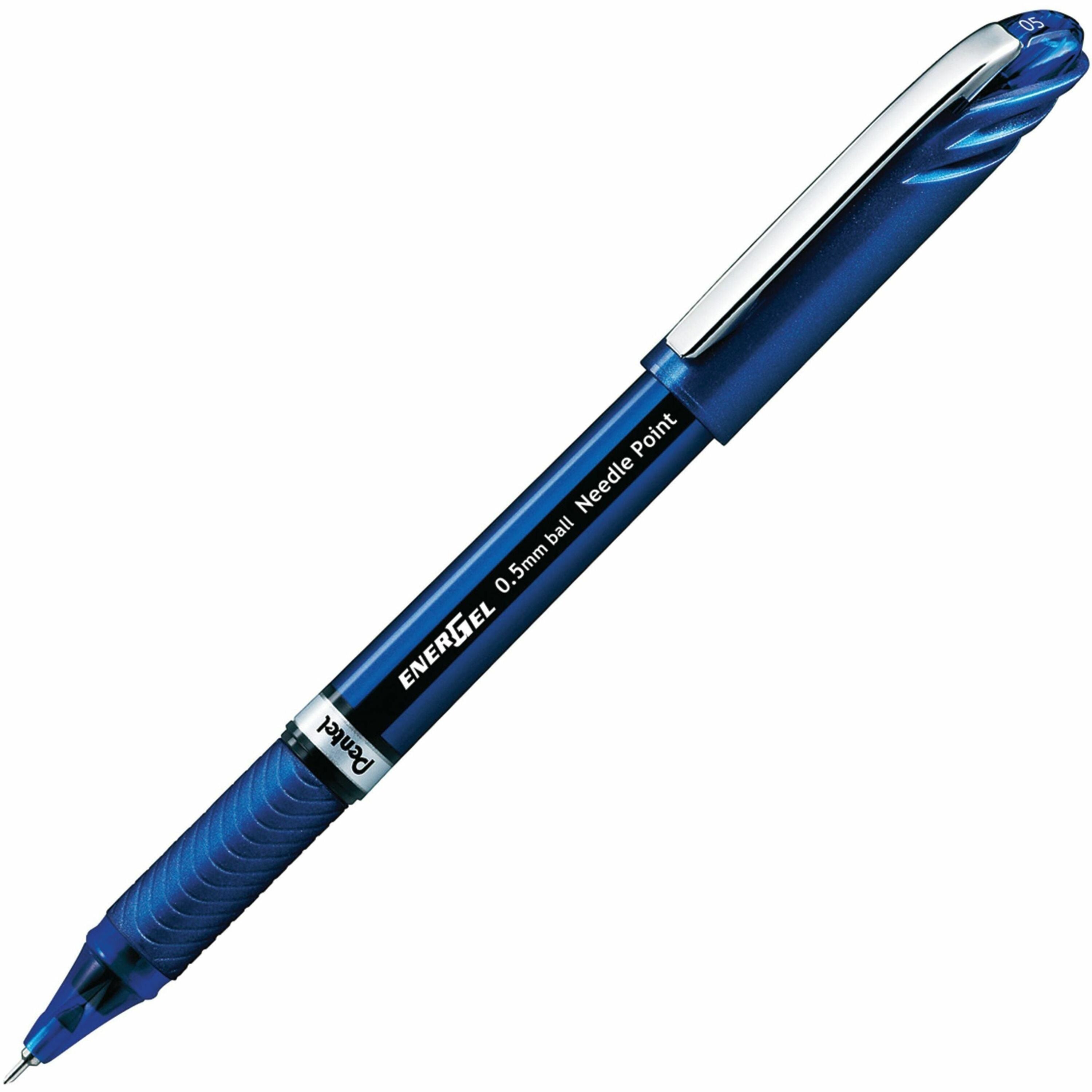 EnerGel EnerGel NV Liquid Gel Pens - 0.5 mm Fine Needle Pen Point - Blue Ink - Gel-based - Blue Barrel - Metal Tip - 1 Dozen