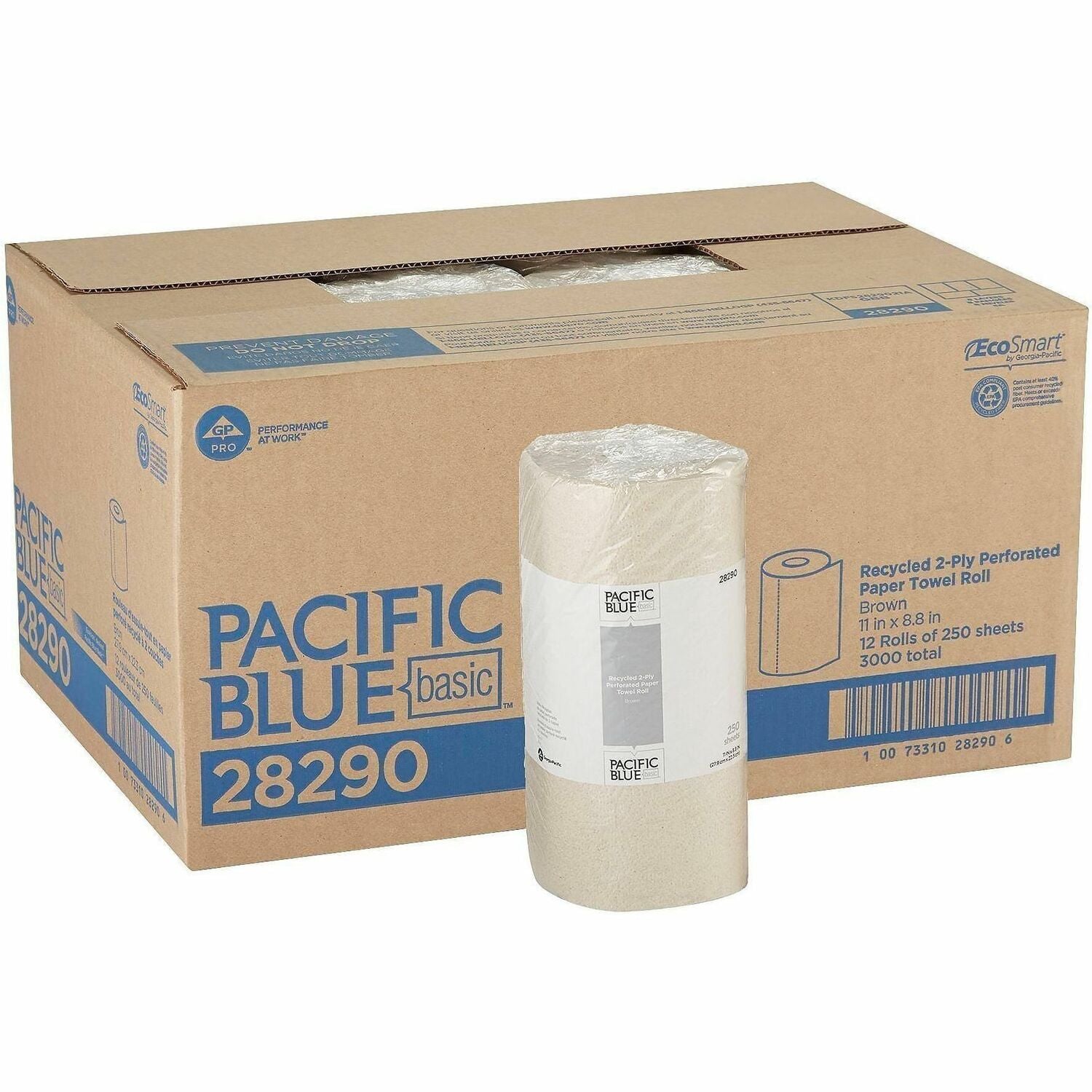 2 Ply - 11" Width x 8.80" Length - 250 Sheets/Roll - Brown - 12 / Carton