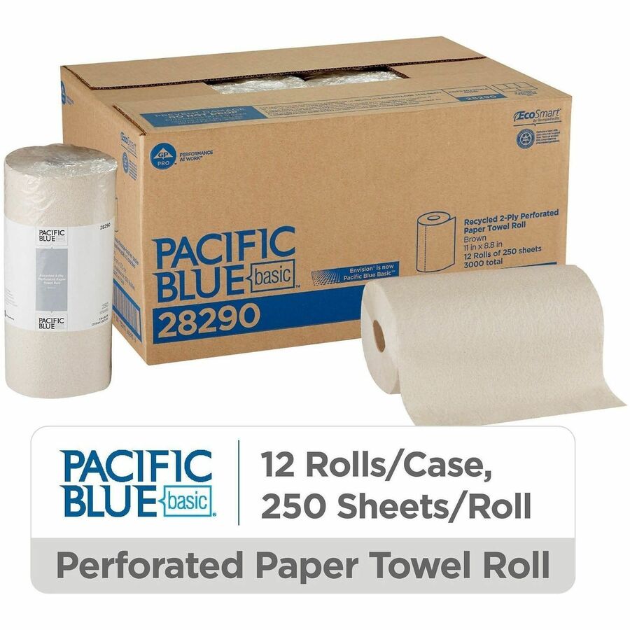 2 Ply - 11" Width x 8.80" Length - 250 Sheets/Roll - Brown - 12 / Carton