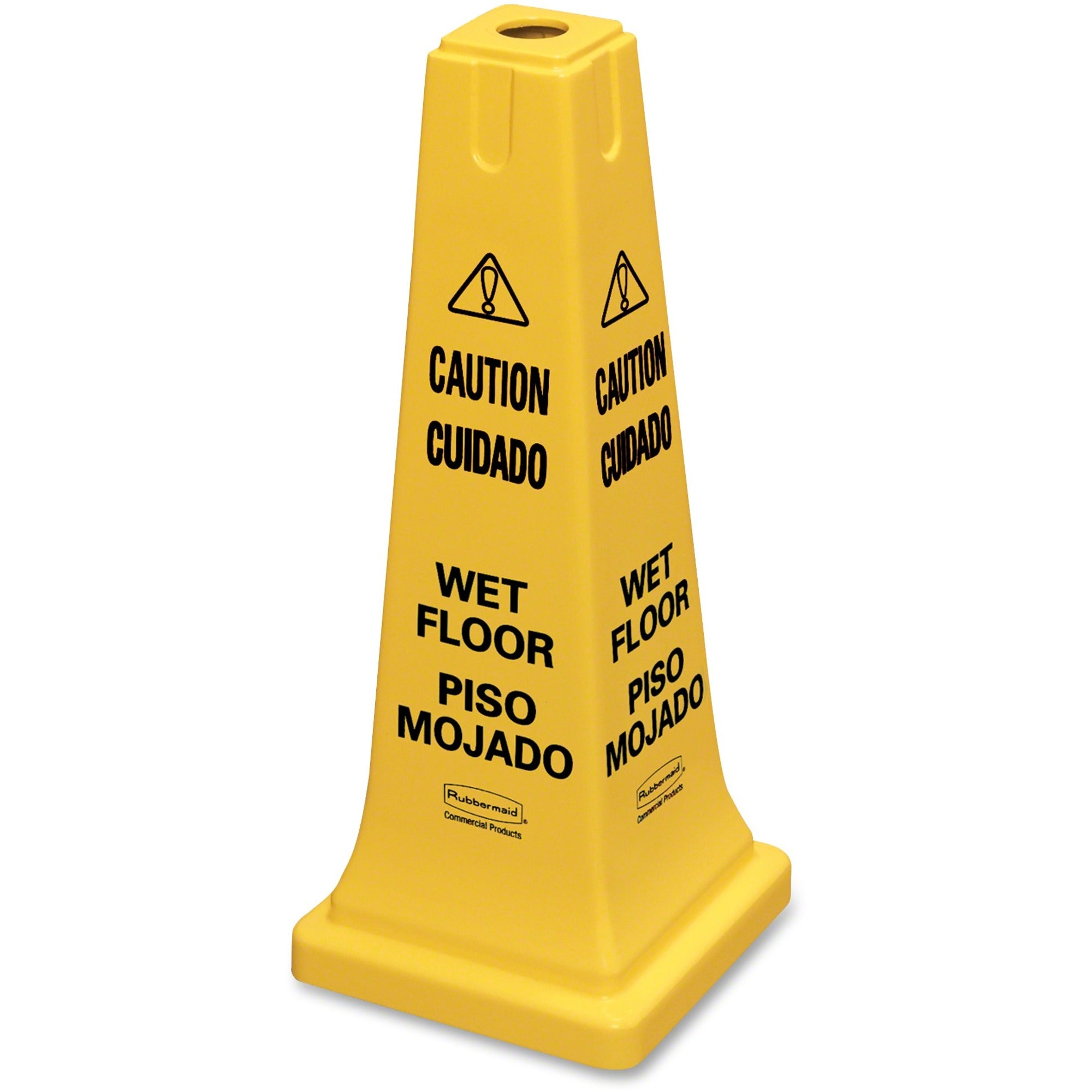 English, Spanish - Print/Message "Caution Wet Floor" - 10.5" Width x 25.8" Height x 10.5" Depth - Cone Shape - Sturdy, Multilingual - Plastic - Yellow - 1 Each