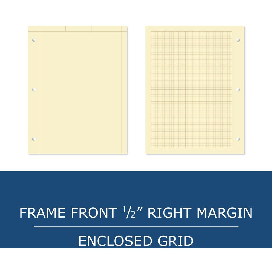Roaring Spring 5x5 Grid Engineering Pad, 100 Sheets, 200 Pages, 11" x 8.5", Buff Paper, 3-Hole Punched, Glued Binding, Quad Ruled, 20 lb, 75 g/m², 1 Each