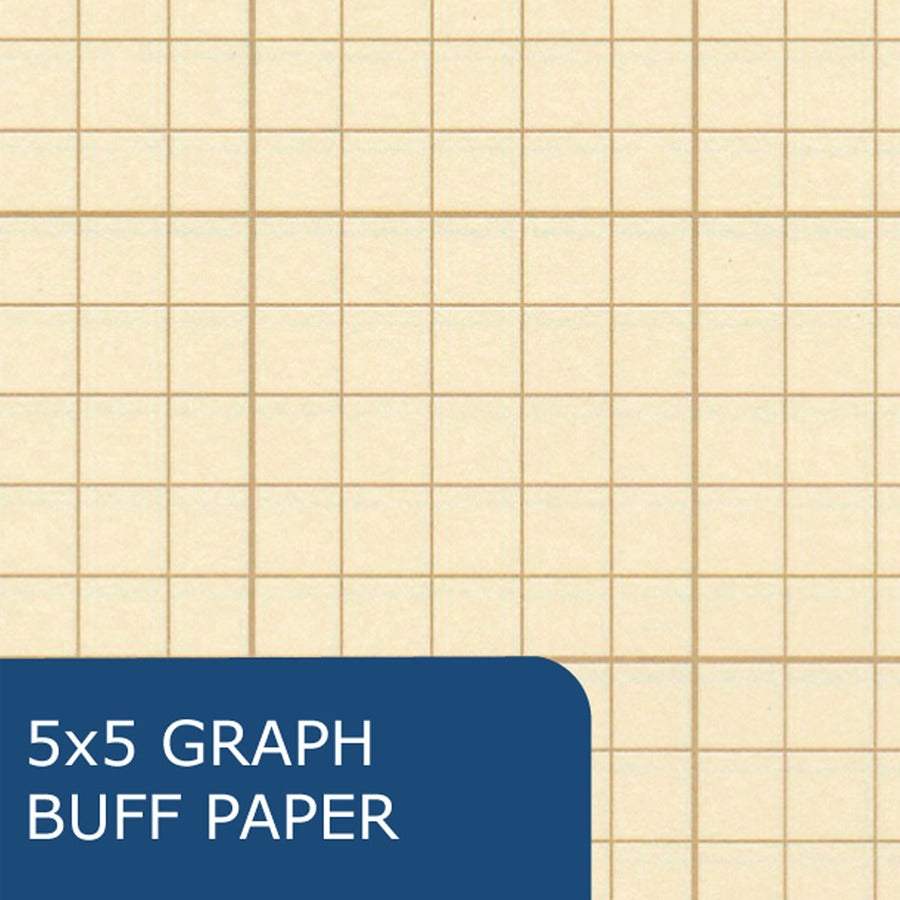 Roaring Spring 5x5 Grid Engineering Pad, 100 Sheets, 200 Pages, 11" x 8.5", Buff Paper, 3-Hole Punched, Glued Binding, Quad Ruled, 20 lb, 75 g/m², 1 Each