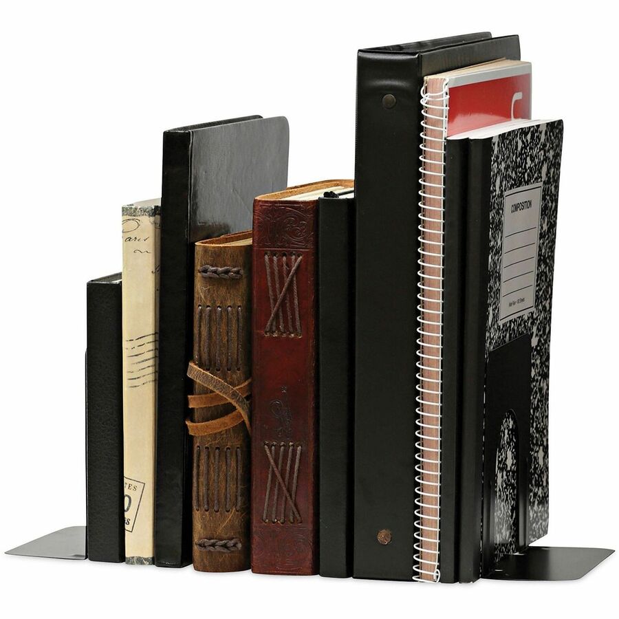 Universal Bookend - 5" Height x 4.75" Width x 5.25" Depth - Non-skid Base, Rounded Corner - Enamel - Black - Steel, Metal - 1 Pair
